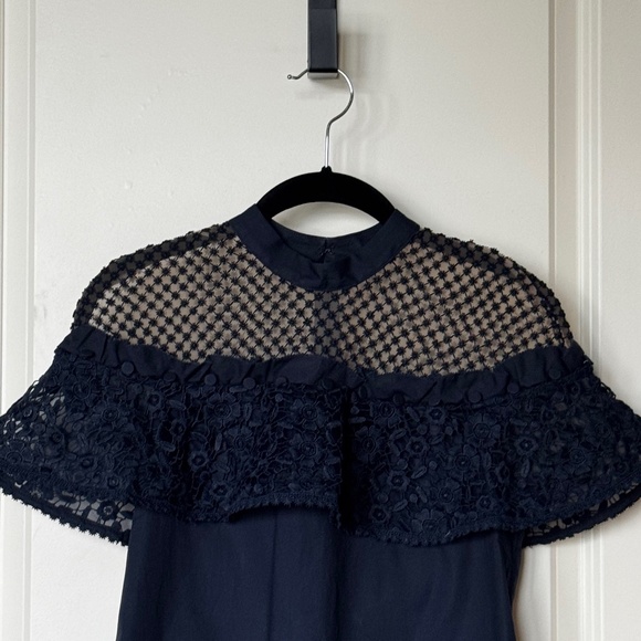 Self Portrait Navy Hudson Lace Cotton Top, size 2 - Picture 8 of 11